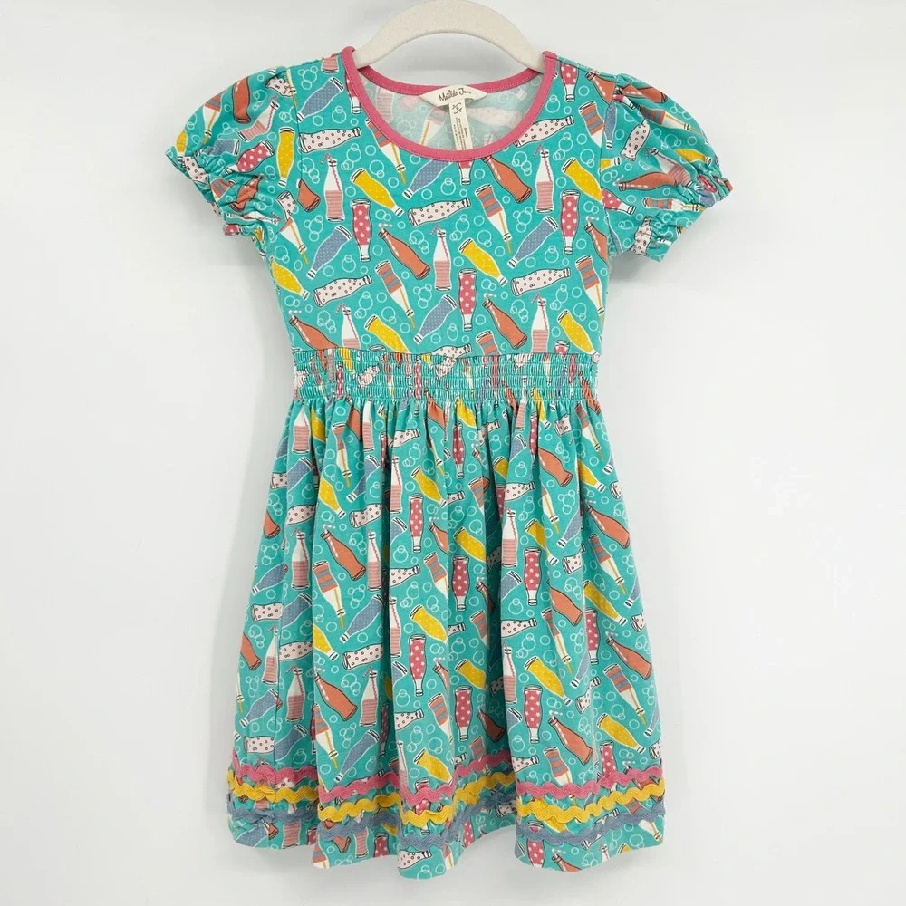 Matilda Jane Girls Soda Pop Lightful Print Smocked Waist‎ Twirly Dress Size 6